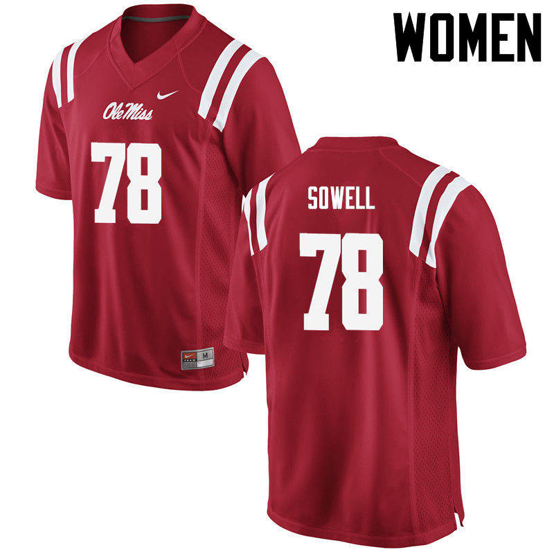 Women Ole Miss Rebels #78 Bradley Sowell College Football Jerseys-Red